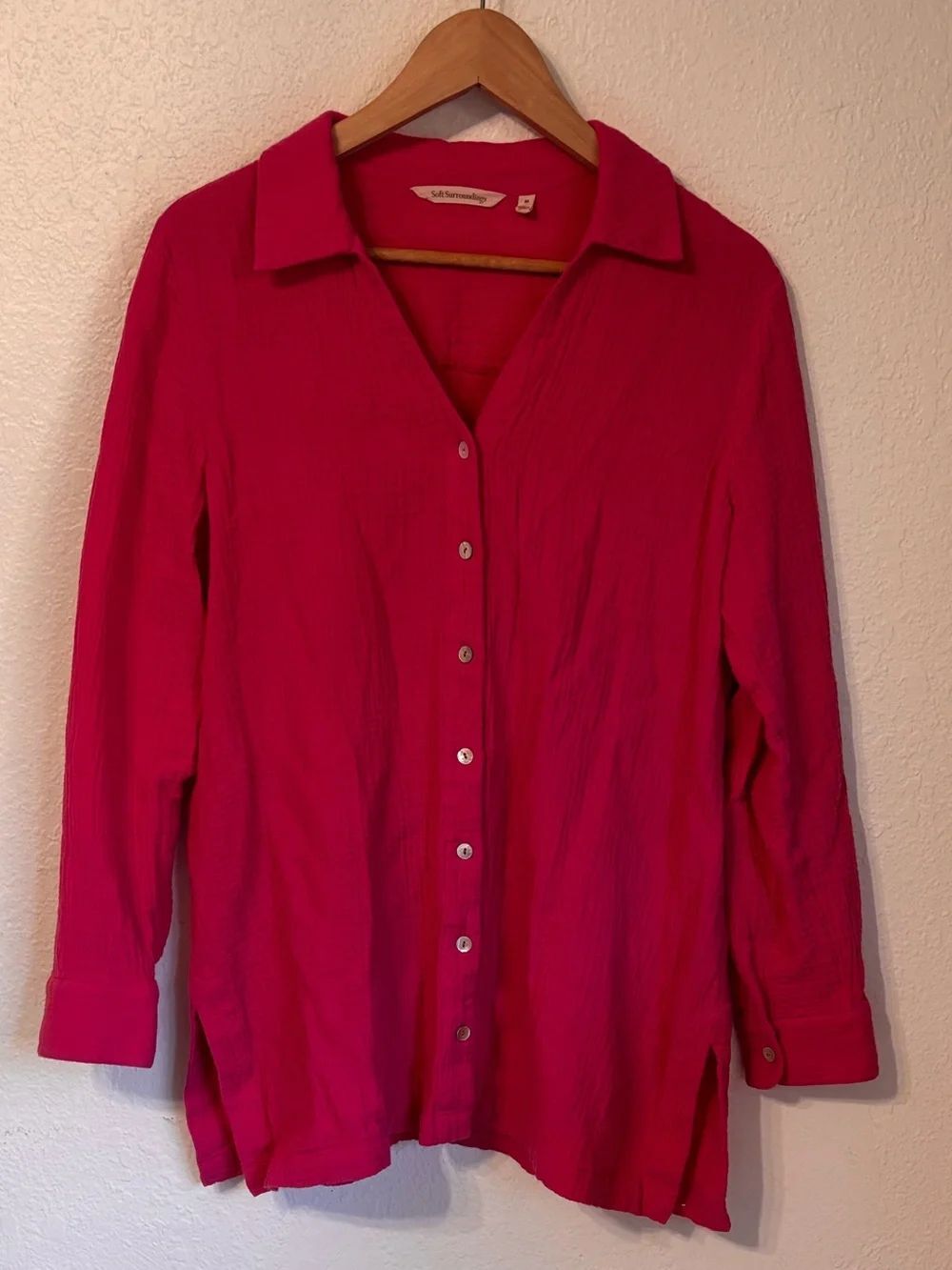 Soft Surroundings Pink Gauze Cotton Button Down Medium